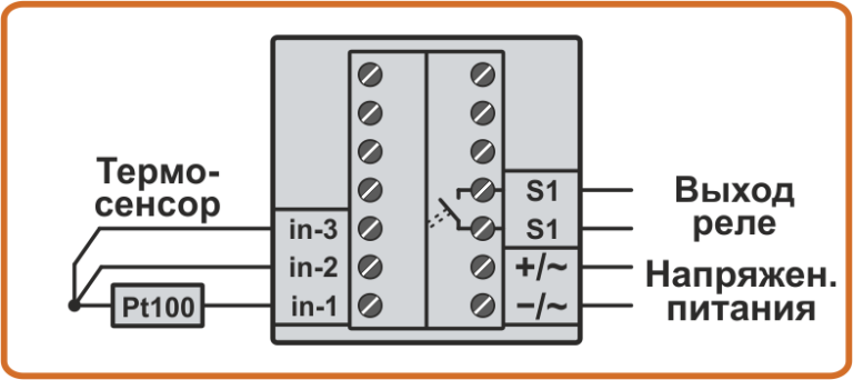 Схема подключения 3-проводного датчика температуры Pt100 к терморегулятору TC4-1 и TC4-2
