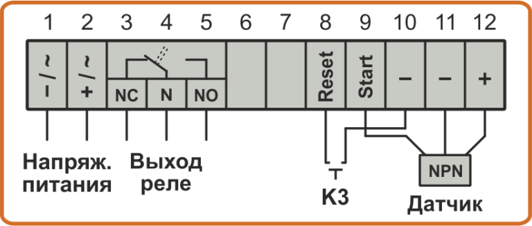 Схема подключения датчика NPN к таймеру TDE4-3L и TDT4-2L