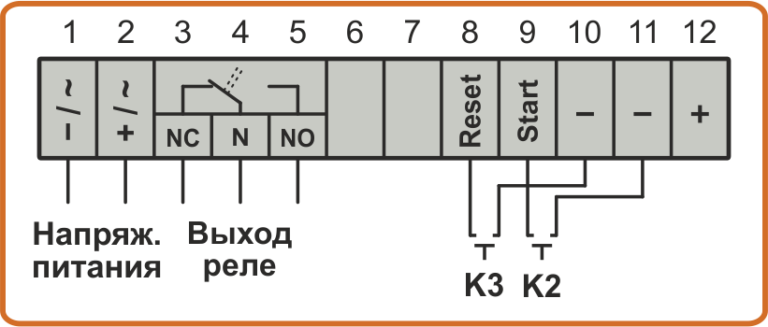 Схема подключения пусковой кнопки K2 к таймеру TDE4-3L и TDT4-2L
