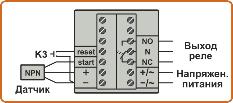 Схема подключения датчика NPN к таймеру TDE4-3 и TDT4-2