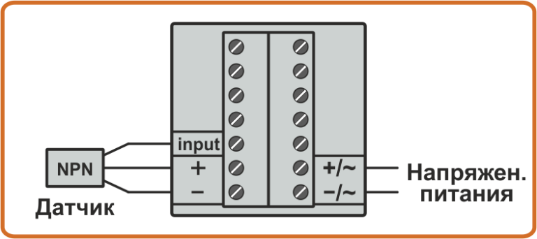 Схема подключения датчика NPN к входу тахометра CMD6-1