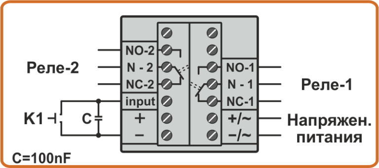 Схема подключения кнопки К1 к входу тахометра CMD6-2 и CMD6-4