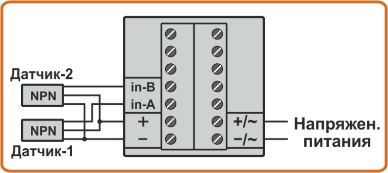 Схема подключения 2-х датчиков NPN на вход тахометра CMD6-3R