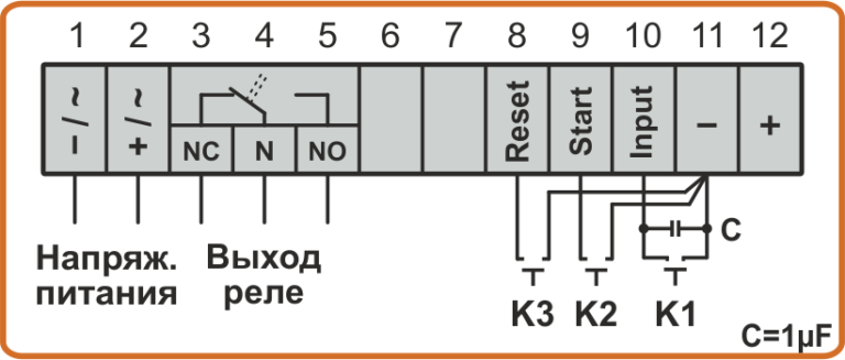 Схема подключения кнопки K1 к счетчику CD4-2L