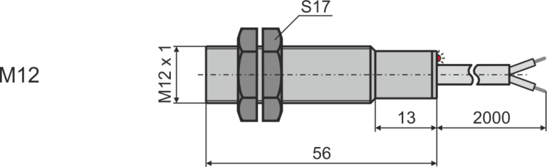 Габаритные размеры индуктивного датчика М12, L = 56