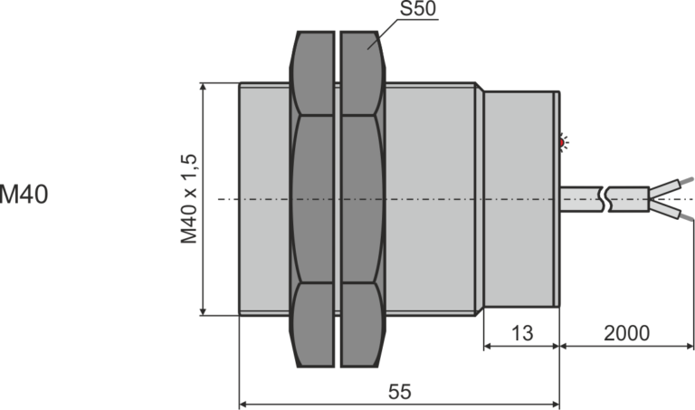 Габаритные размеры индуктивного датчика М40, L = 55