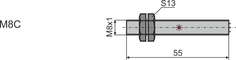 Габаритные размеры индуктивного датчика M8C, L=55