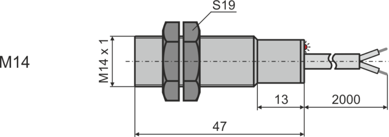 Габаритные размеры индуктивного датчика M14, L=47
