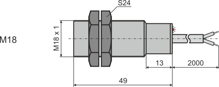 Габаритные размеры индуктивного датчика M18, L=49