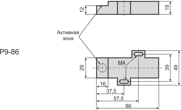 Габаритные размеры датчика индуктивного P9-86