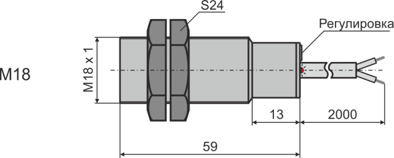 Габаритные размеры индуктивного датчика контроля скорости М18
