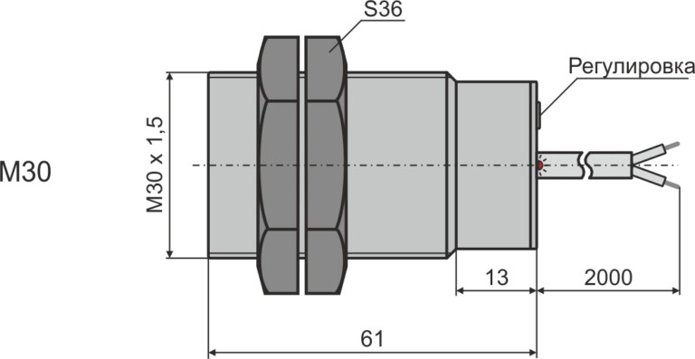 Габаритные размеры индуктивного датчика контроля скорости М30