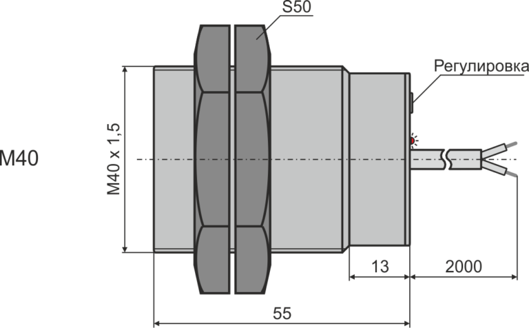 Габаритные размеры индуктивного датчика контроля скорости М40