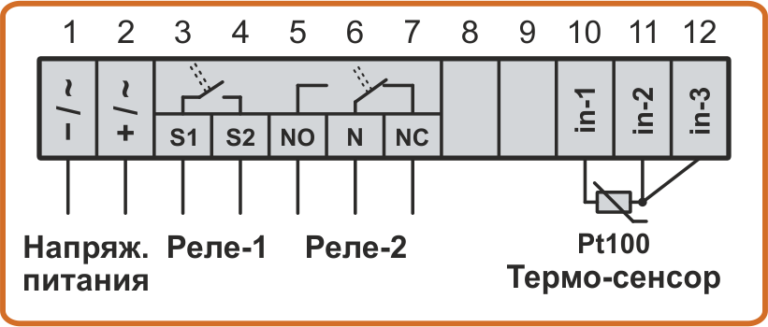 Схема подключения 3-проводного датчика температуры Pt100 к терморегулятору TC4-1LF и TC4-2LF
