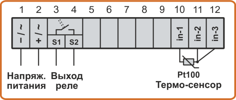 Схема подключения 3-проводного датчика температуры Pt100 к терморегулятору TC4-1L и TC4-2L